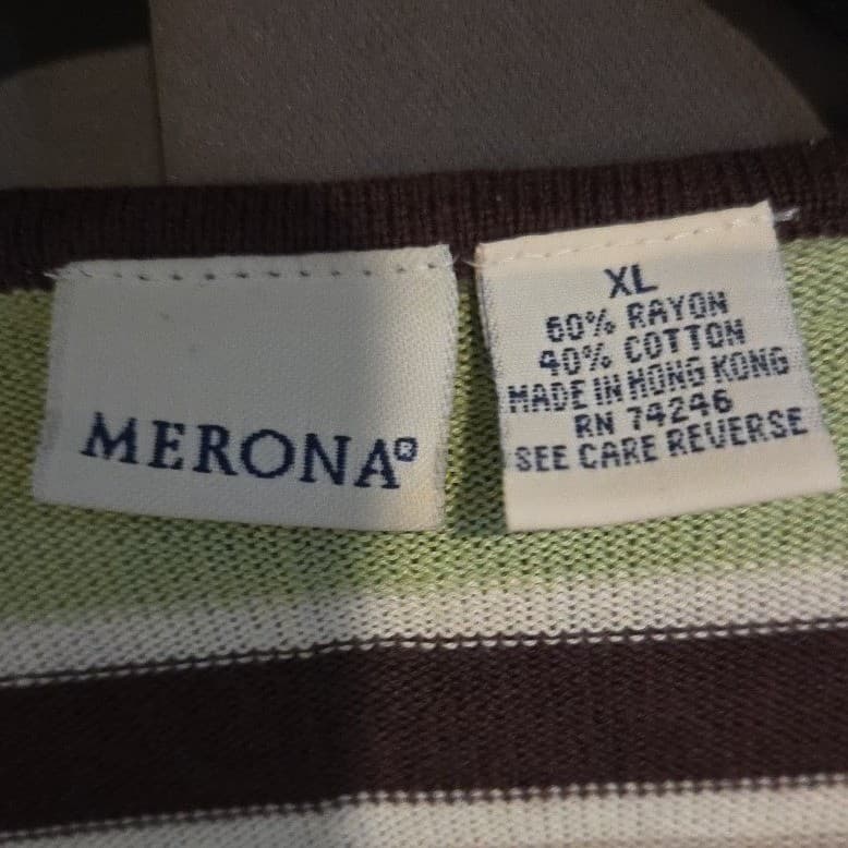 Merona Striped V-Neck, Short Sleeve Knit Top, Blue Green Brown Rayon, Women's XL - Thumbnail 5