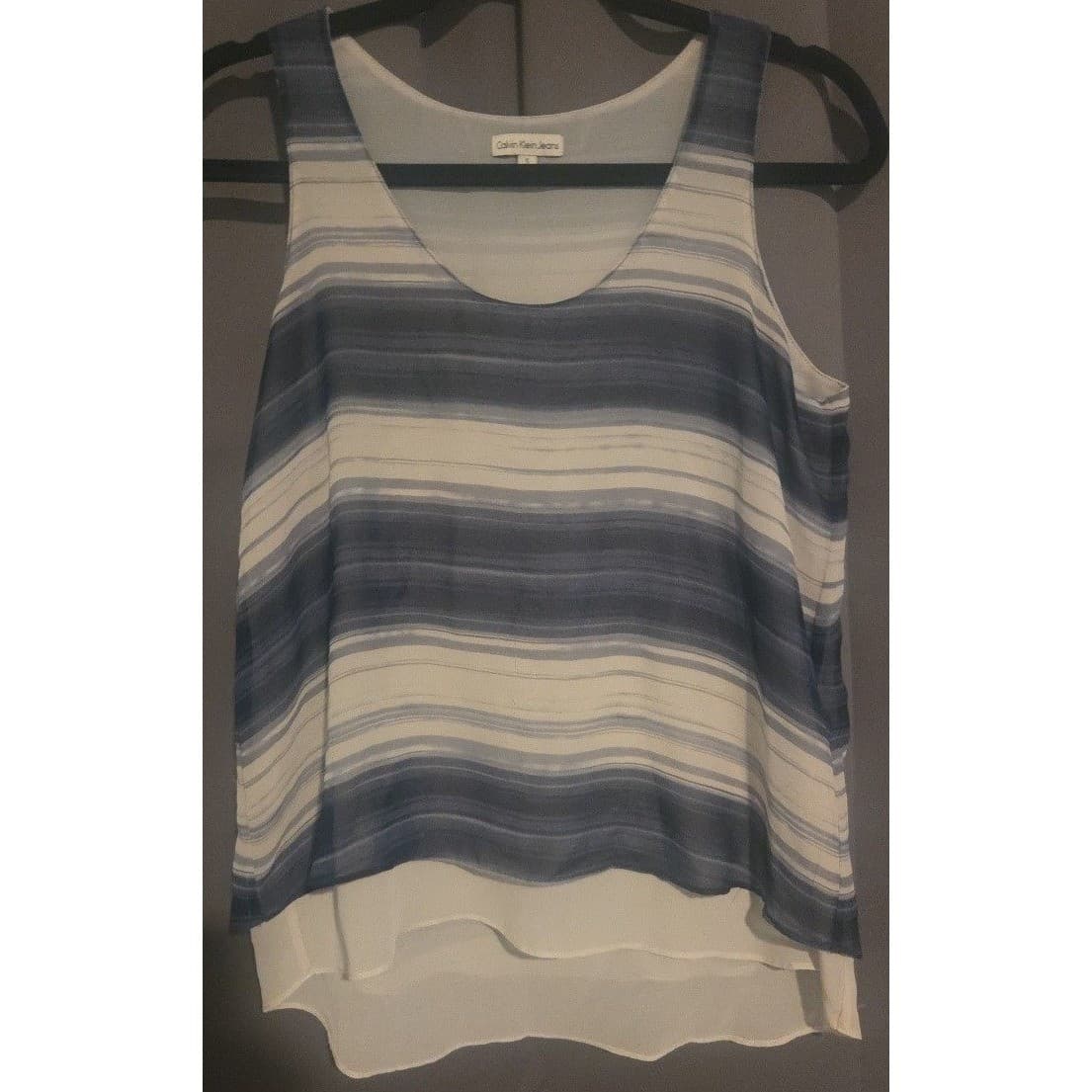 Calvin Klein Jeans Blue White Striped Double Layer Tank Top, Women's Small - Thumbnail 3
