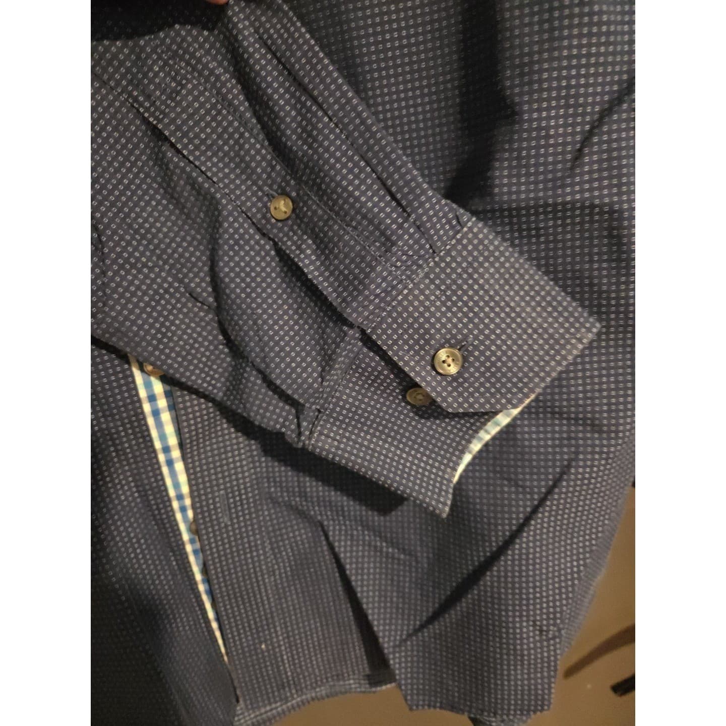 Tallia Slim Fit Navy Geometric Pattern Dress Shirt, Men's 17 34/35, Long Sleeve - Thumbnail 8