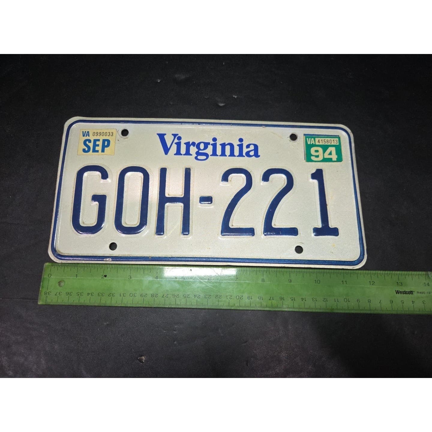 Virginia License Plate GOH-221, Blue White Embossed Collectible, Vintage 1994 - Thumbnail 4