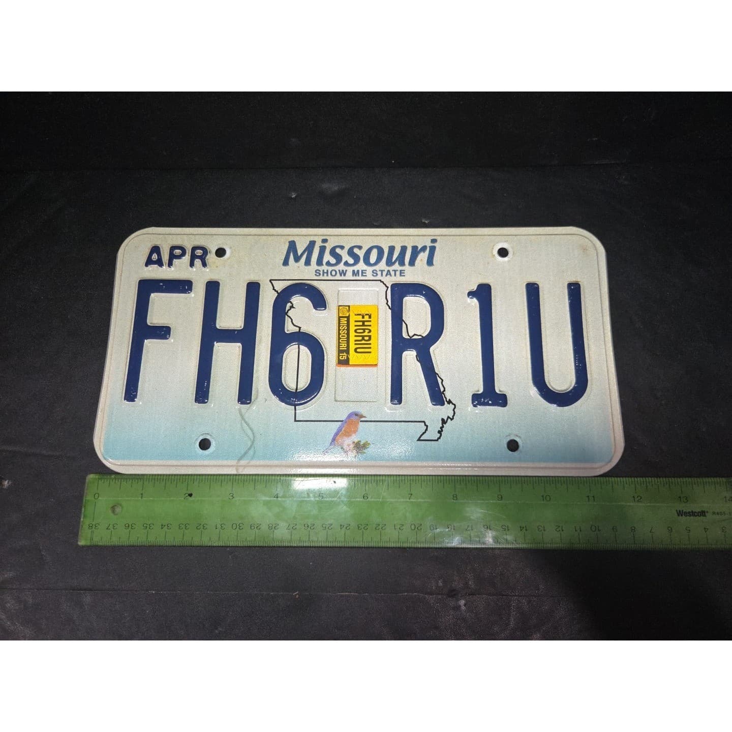 Missouri License Plate FH6 R1U, Show Me State, Bluebird Graphic, 2015 Sticker - Thumbnail 4