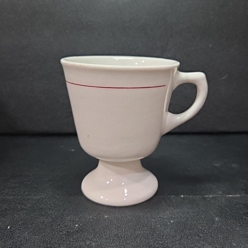 Walker China Vintage Coffee Cup, Ohio Dutch Pantry Pedestal Mug, Burgundy Stripe - Thumbnail 2
