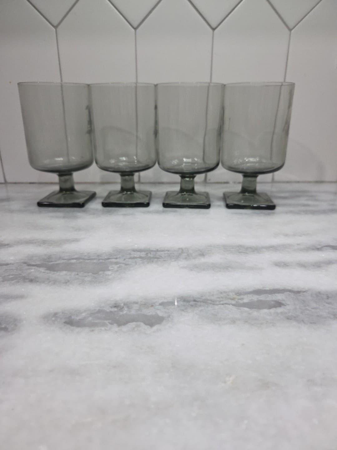 Federal Glass Nordic Midnight Juice Glasses, Set of 4, Square Base, A Monogram - Thumbnail 4