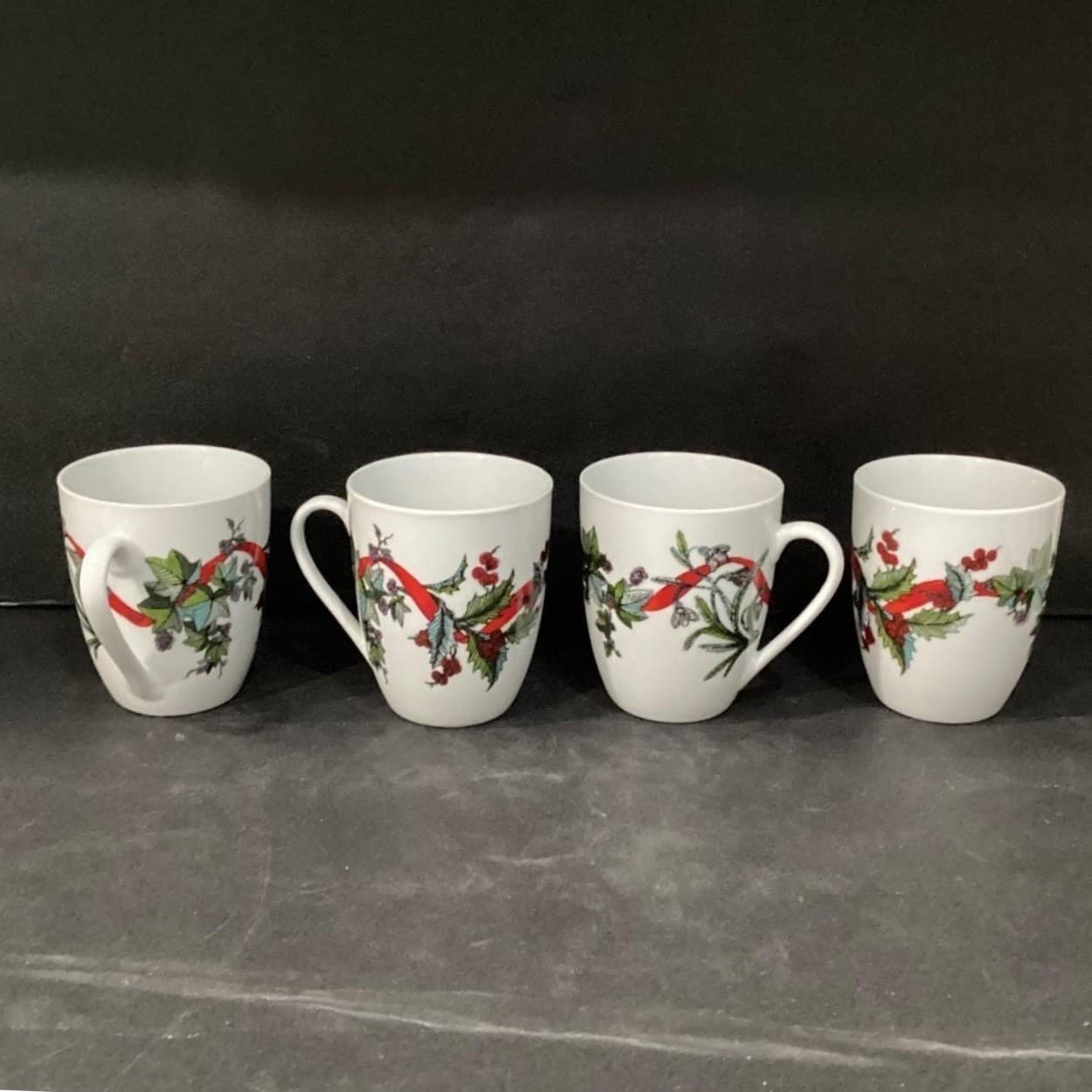 BrylaneHome Christmas Jolly Time Coffee Cups, Set of 4, Holiday Ribbon Design - Thumbnail 9