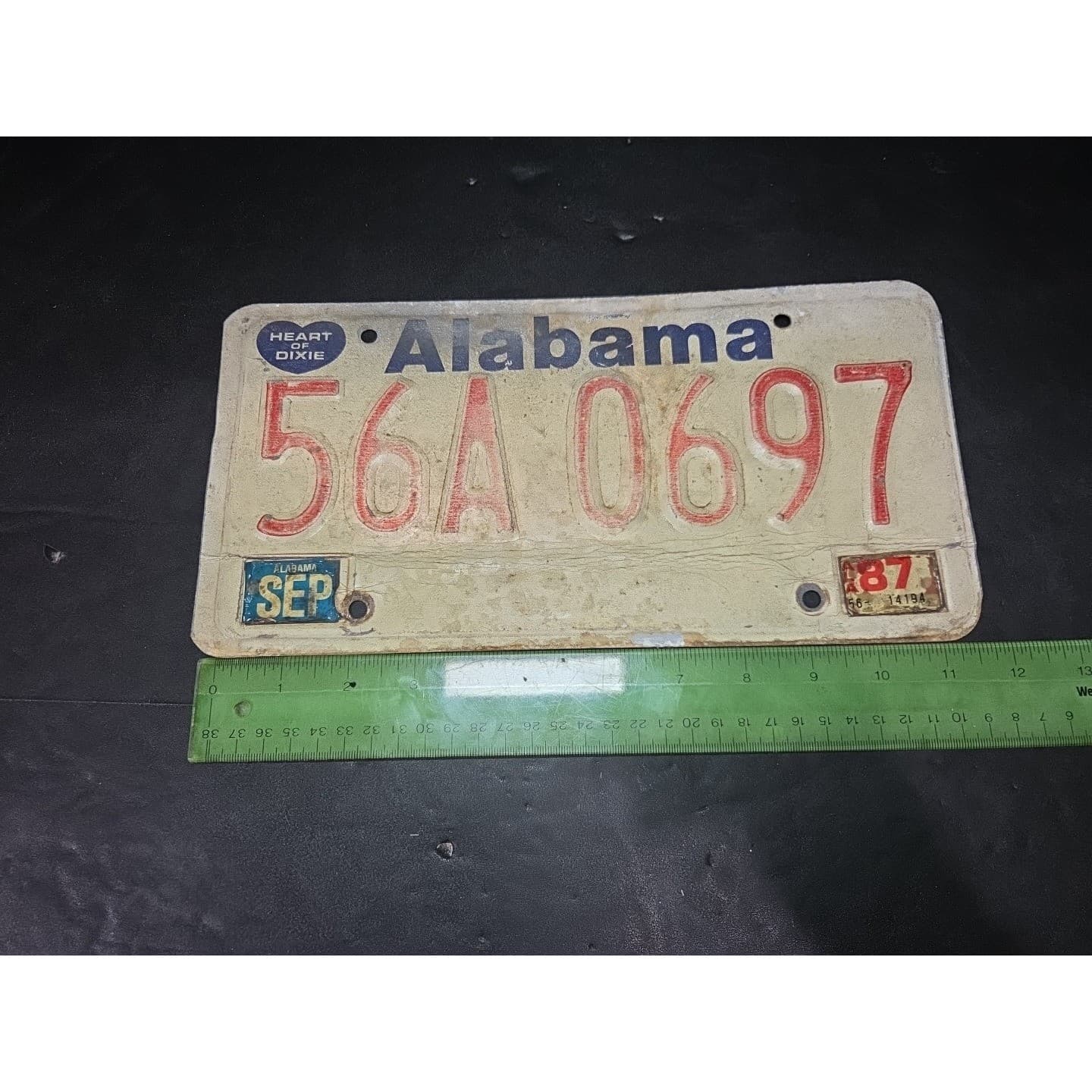 Alabama License Plate 56A 0697, Heart of Dixie, Embossed Metal Tag, Vintage 1987 - Thumbnail 4