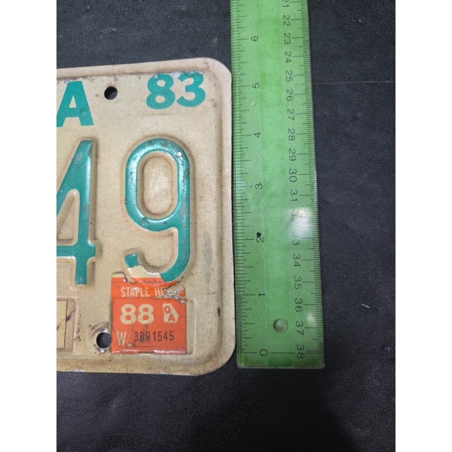 Georgia License Plate NJF 149, Bibb County, Green Cream 1988 Sticker, Vintage 83 - Thumbnail 5