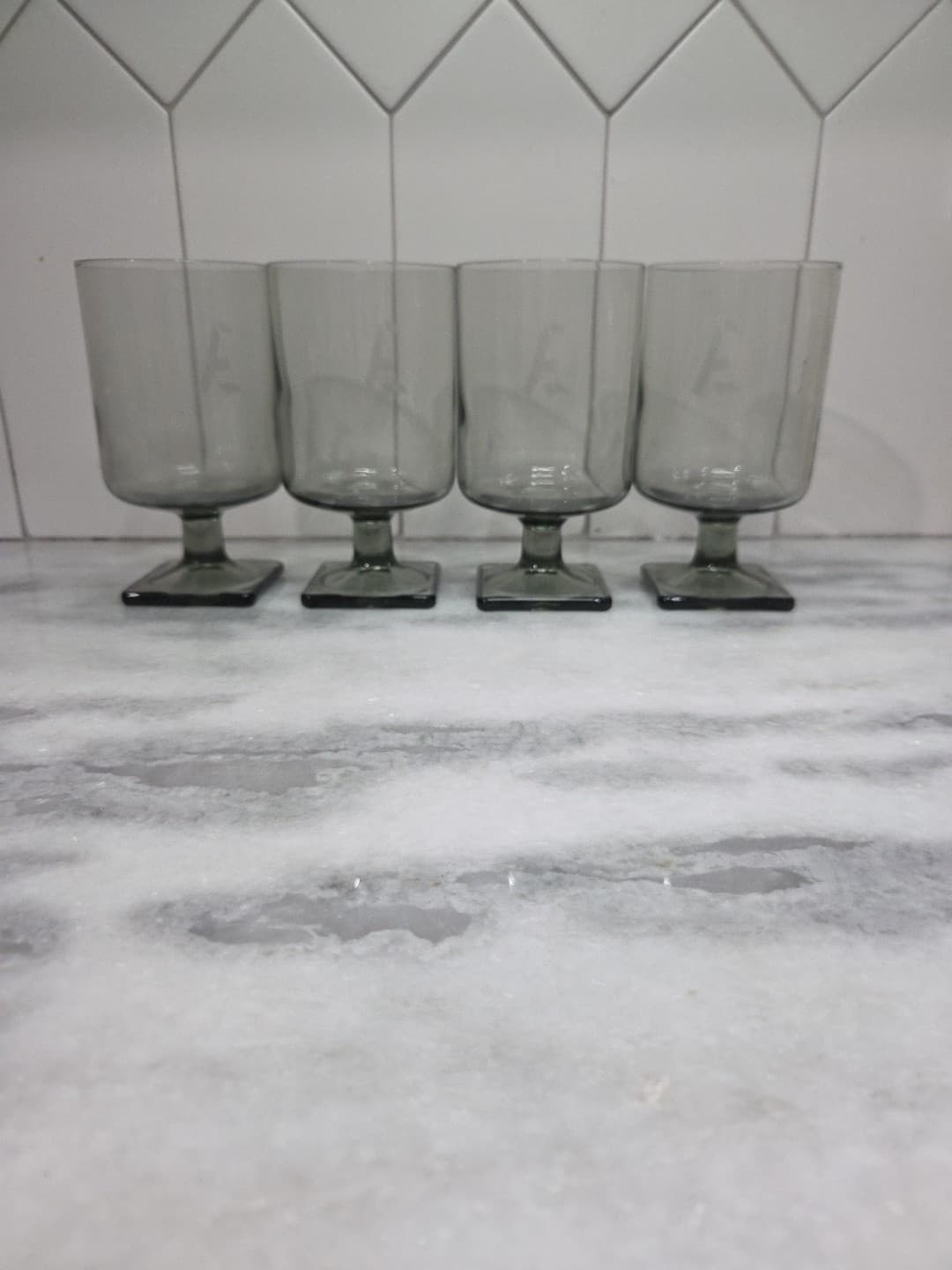 Federal Glass Nordic Midnight Juice Glasses, Set of 4, Square Base, A Monogram - Thumbnail 3
