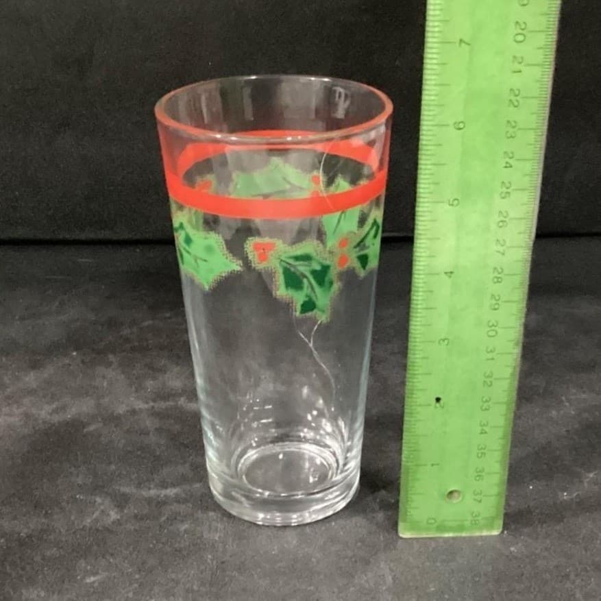 KIG Christmas Red Band Tumblers, Set of 4, Vintage Holly Berries Design Glasses - Thumbnail 7