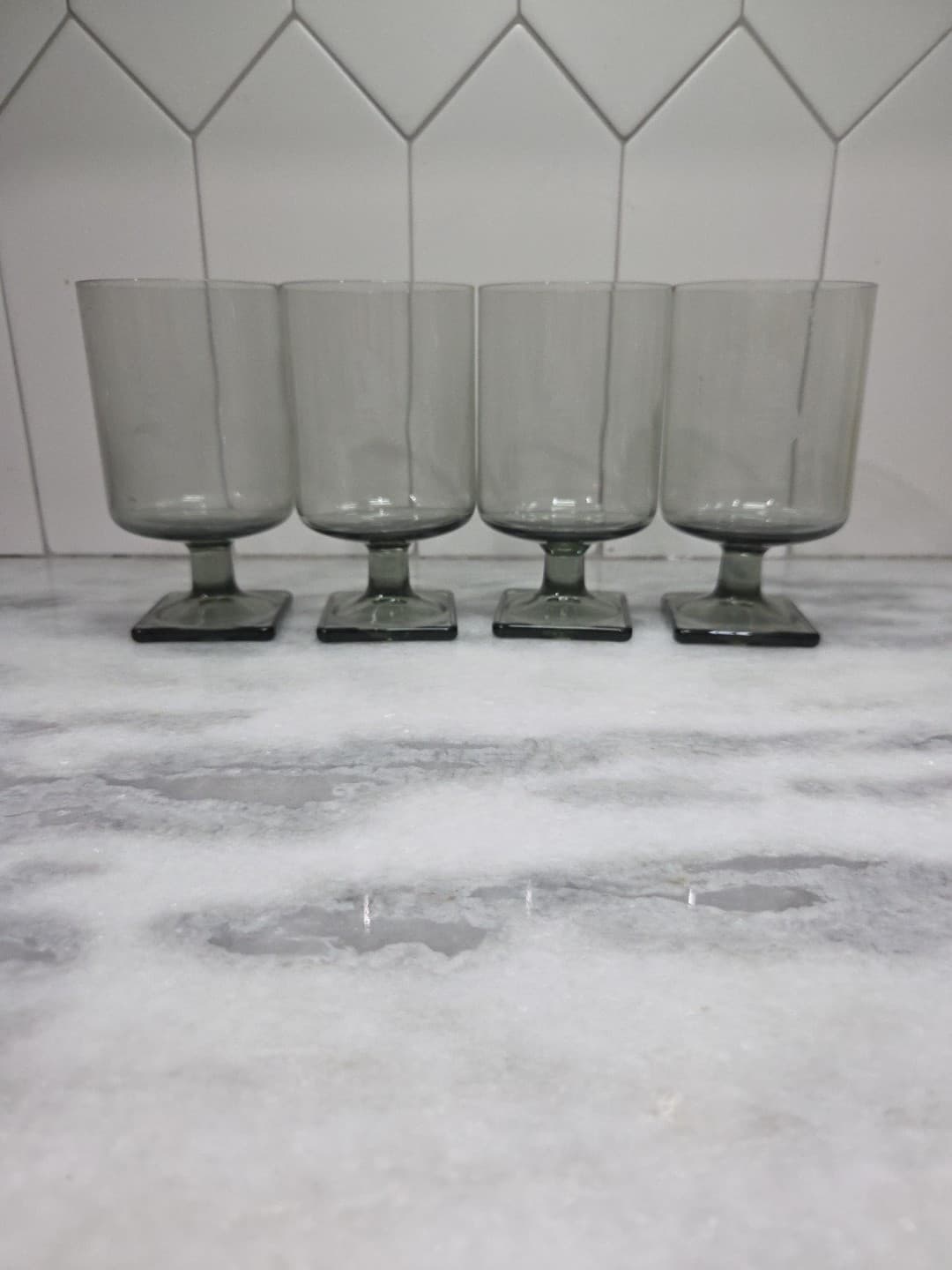 Federal Glass Nordic Midnight Juice Glasses, Set of 4, Square Base, A Monogram