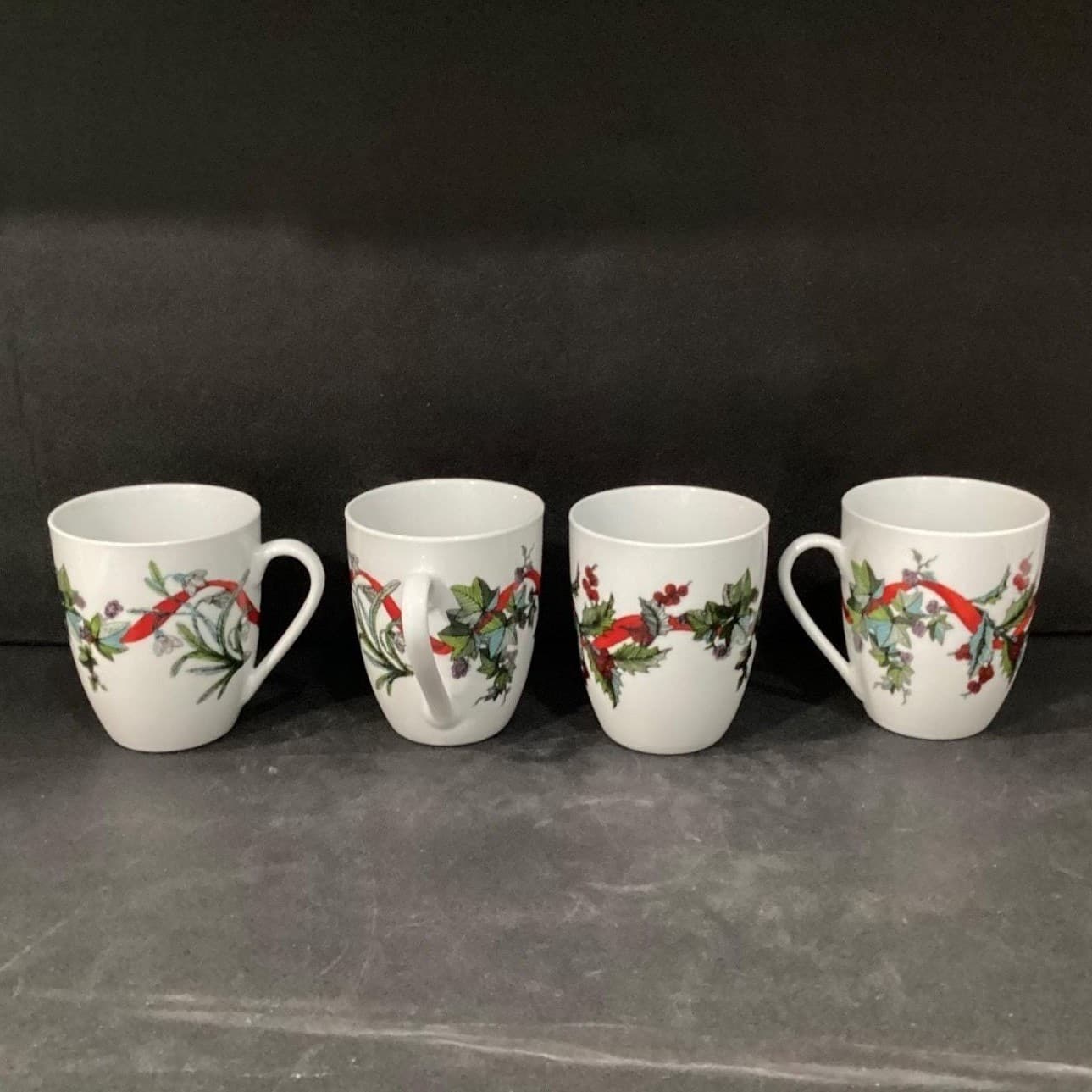 BrylaneHome Christmas Jolly Time Coffee Cups, Set of 4, Holiday Ribbon Design - Thumbnail 10