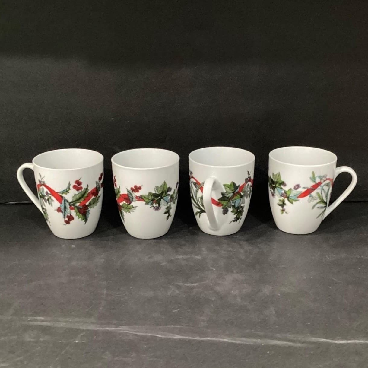 BrylaneHome Christmas Jolly Time Coffee Cups, Set of 4, Holiday Ribbon Design - Thumbnail 8