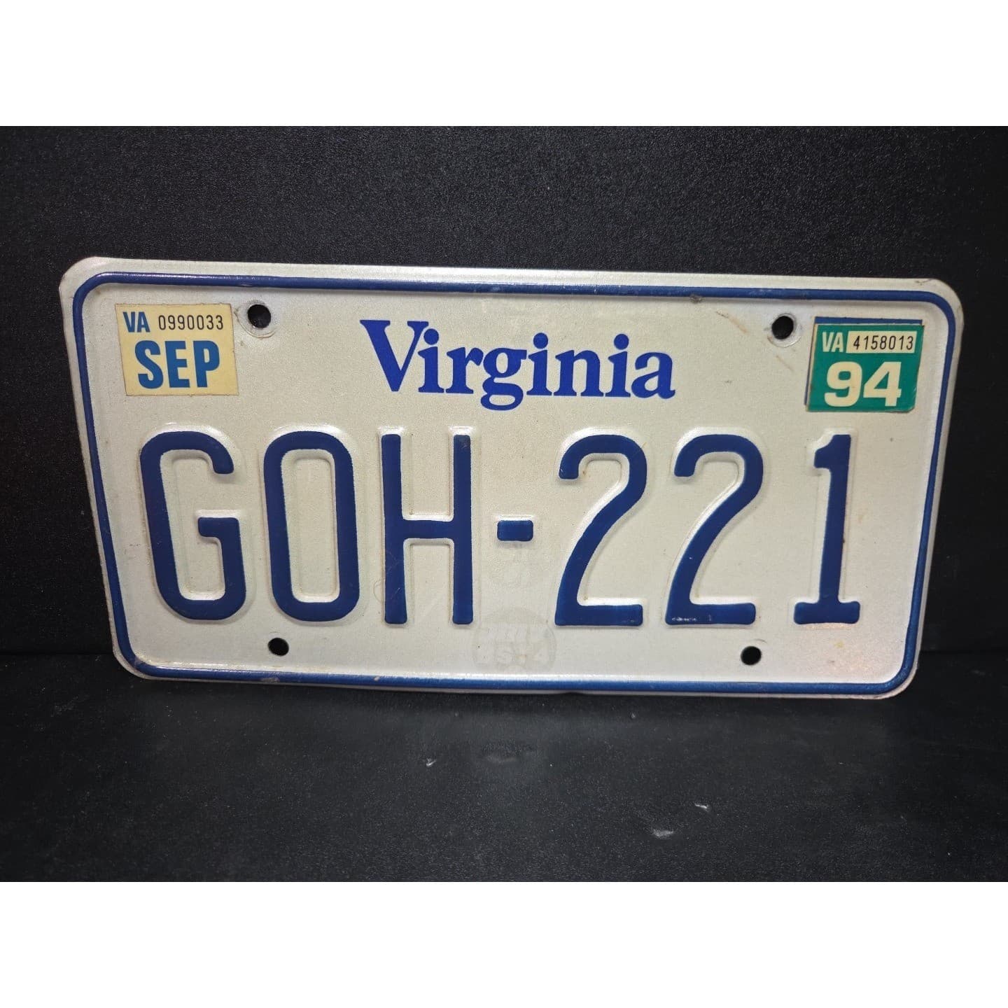 Virginia License Plate GOH-221, Blue White Embossed Collectible, Vintage 1994