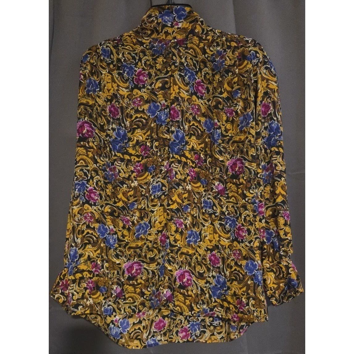 Jordan Baroque Floral Button Down Blouse, Gold Blue Purple, Women's Size 12 - Thumbnail 3