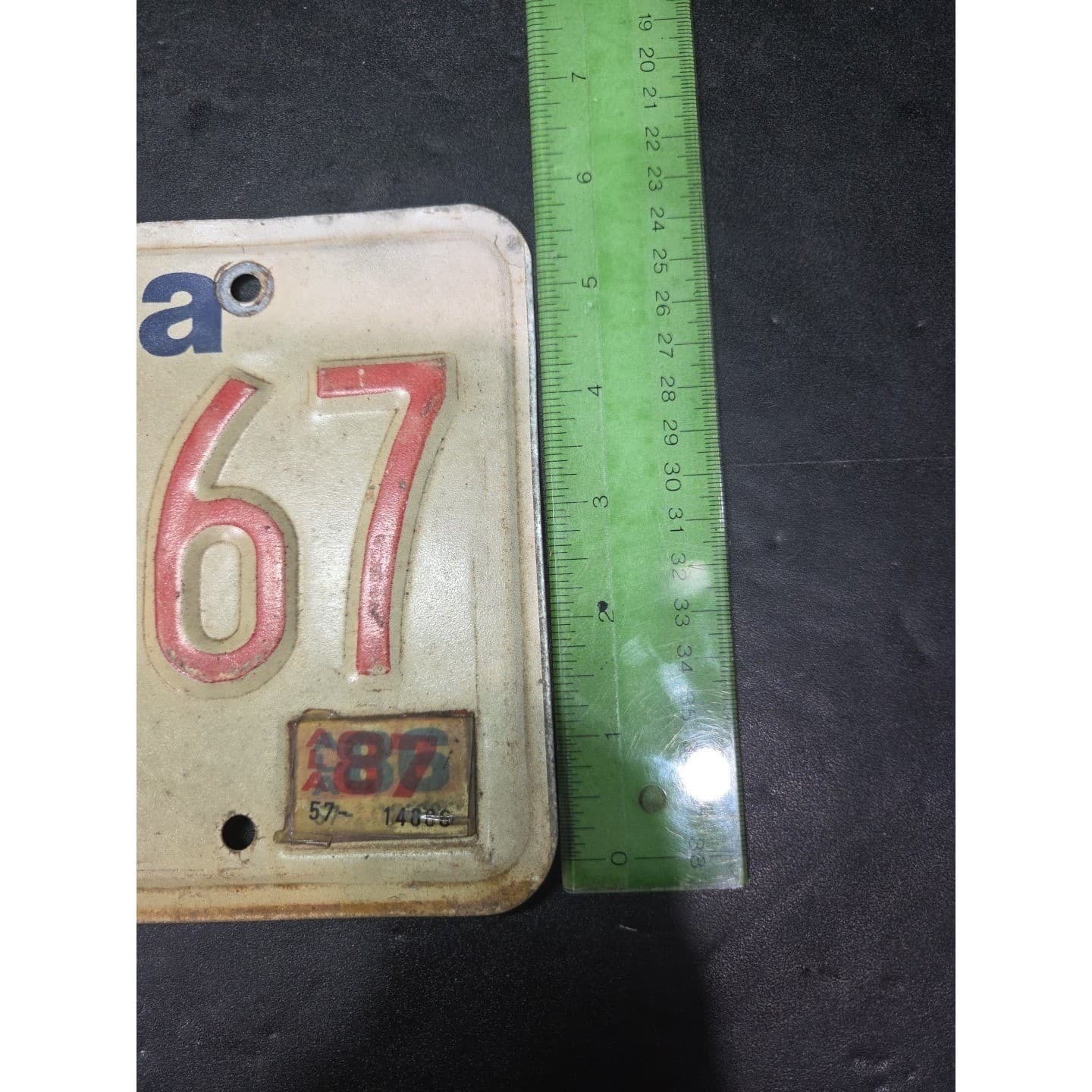 Alabama License Plate 57E 5467, Heart of Dixie, Blue Red Cream, Vintage Metal - Thumbnail 5
