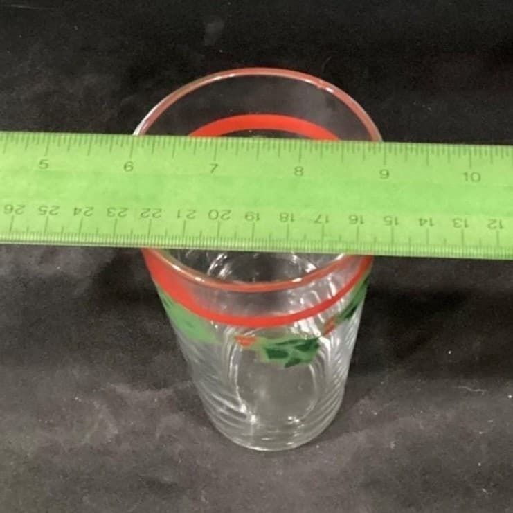 KIG Christmas Red Band Tumblers, Set of 4, Vintage Holly Berries Design Glasses - Thumbnail 8