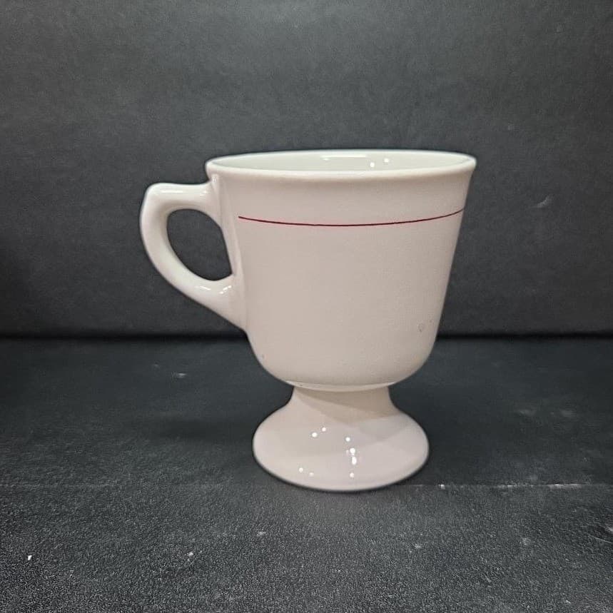 Walker China Vintage Coffee Cup, Ohio Dutch Pantry Pedestal Mug, Burgundy Stripe - Thumbnail 4