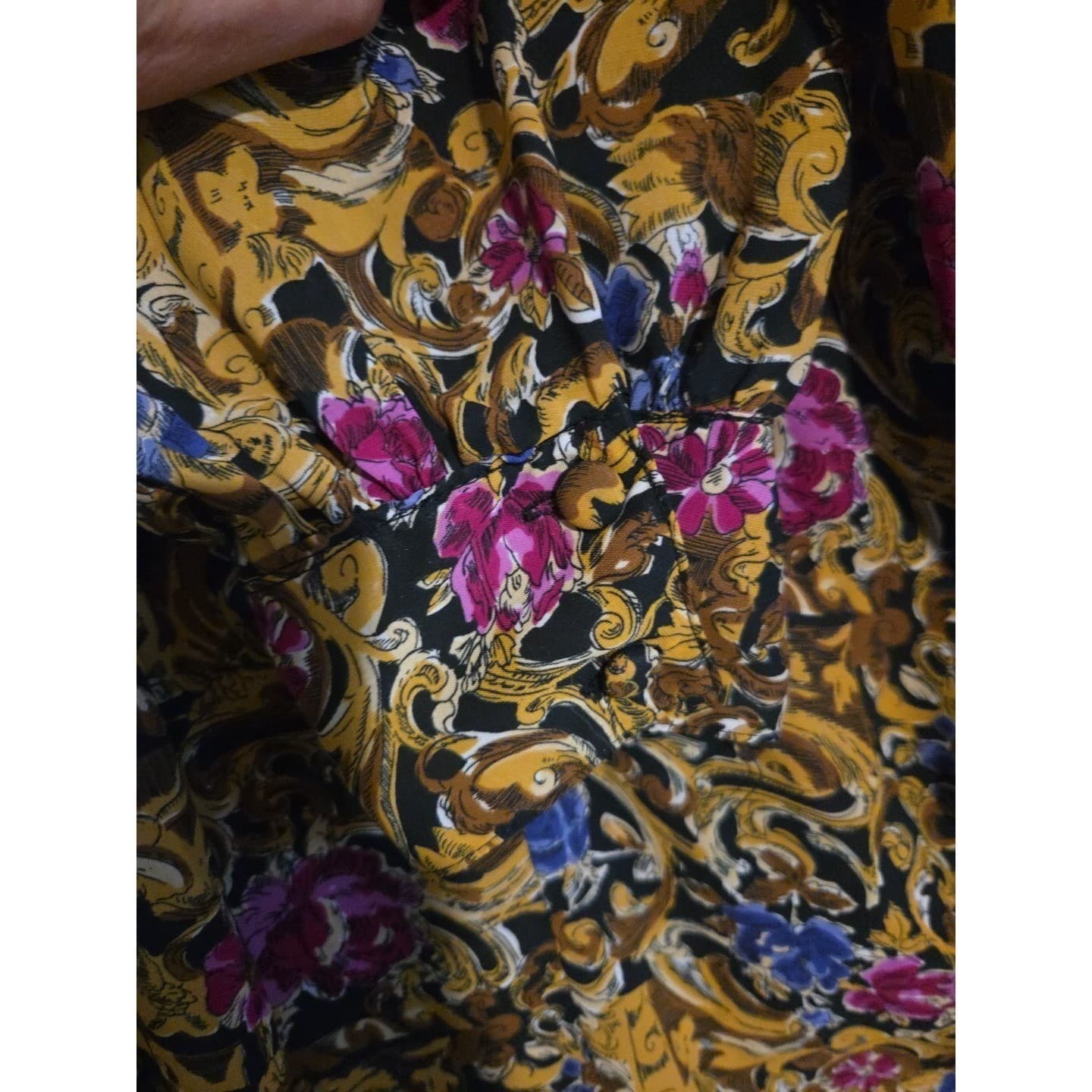 Jordan Baroque Floral Button Down Blouse, Gold Blue Purple, Women's Size 12 - Thumbnail 7