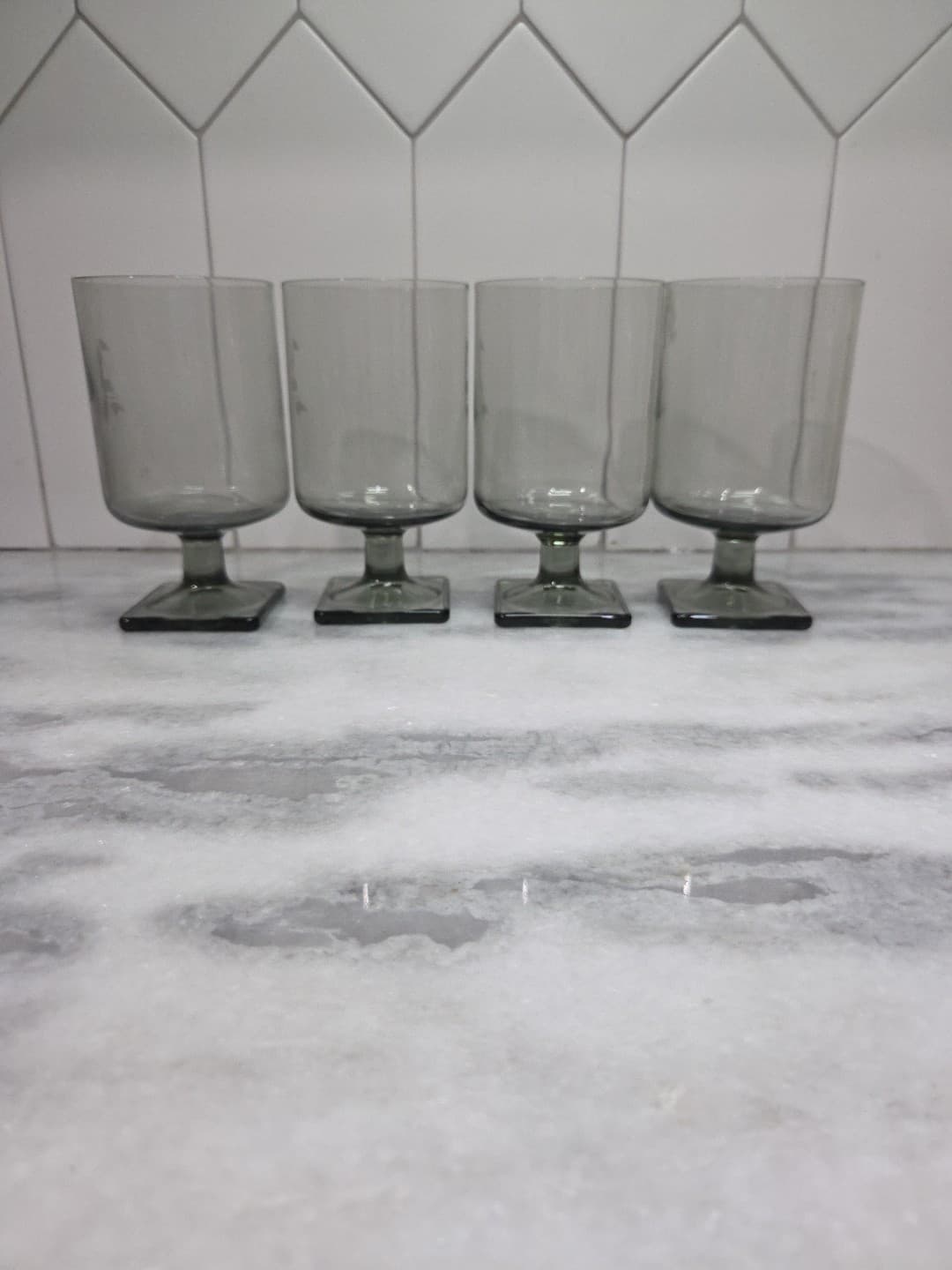 Federal Glass Nordic Midnight Juice Glasses, Set of 4, Square Base, A Monogram - Thumbnail 2