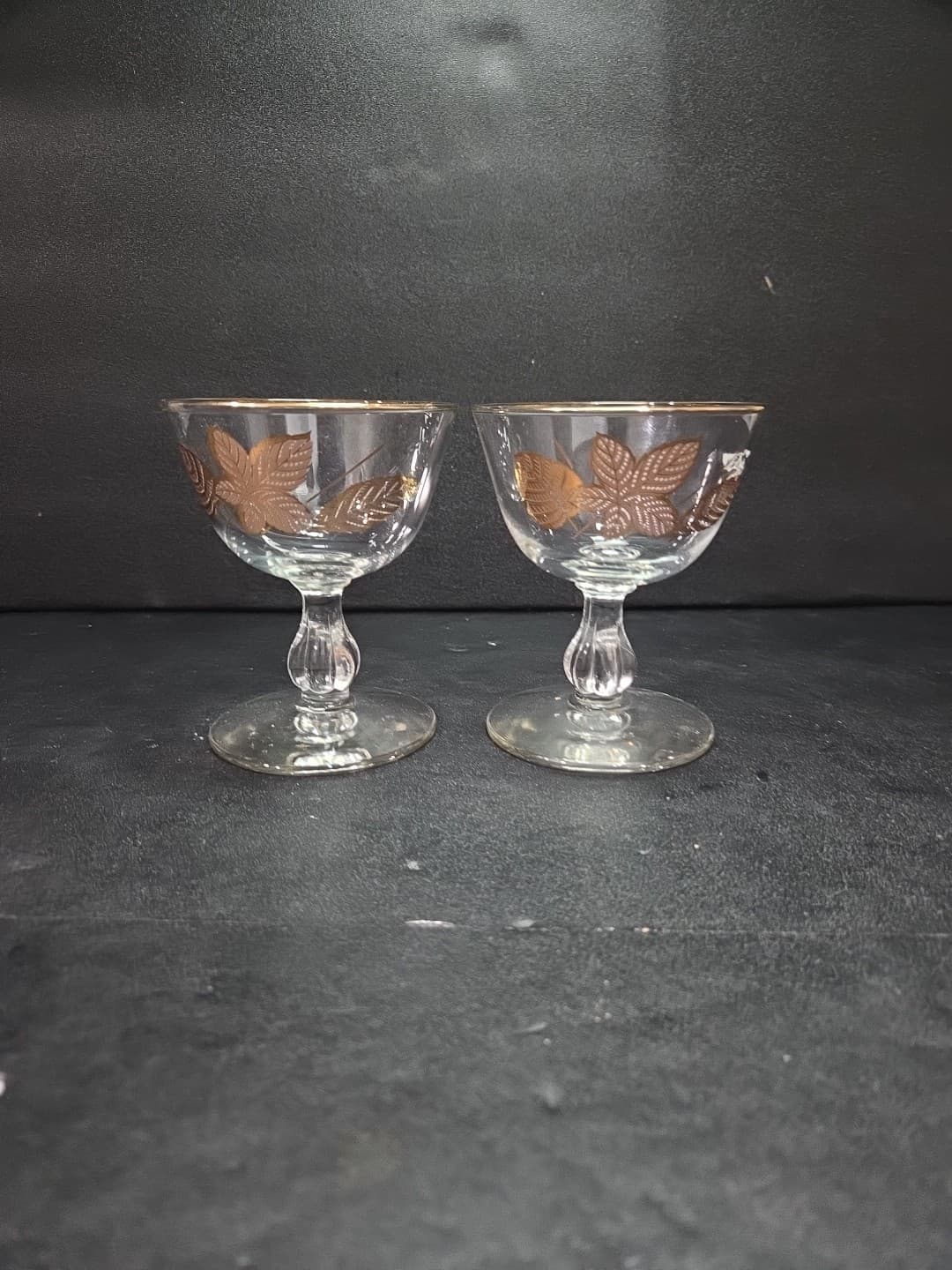 Libbey Gold Leaves Cordial Stems, Cocktail Glass Set, Liquor Glasses, Fall Decor