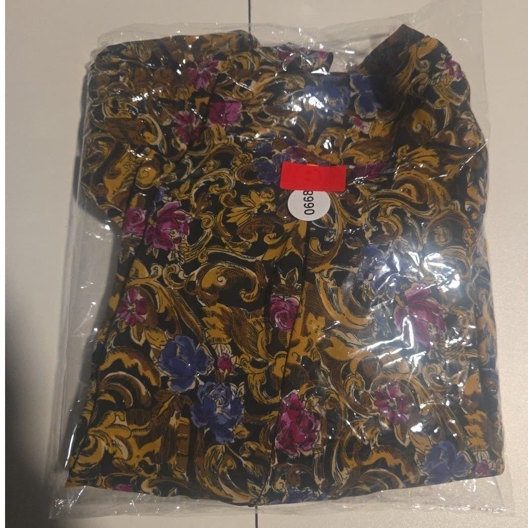 Jordan Baroque Floral Button Down Blouse, Gold Blue Purple, Women's Size 12 - Thumbnail 8