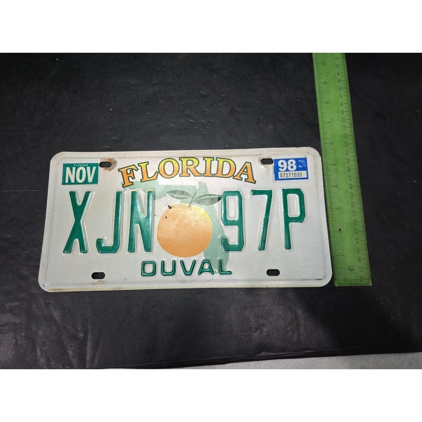 Florida License Plate XJN 97P, Duval County, Orange Graphic, Vintage 1998 - Thumbnail 5