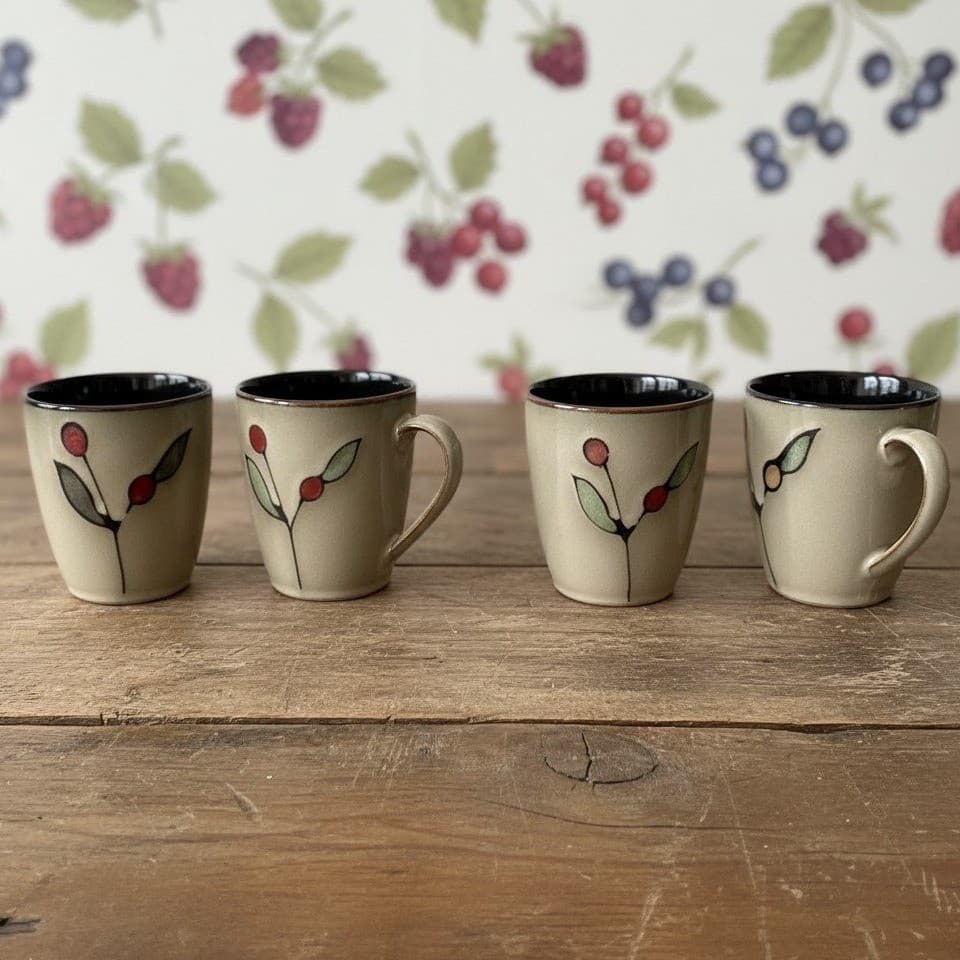 Sango Dolce Coffee Cups #4844, Set of 4, Ceramic Tan Mugs, Replacement Drinkware