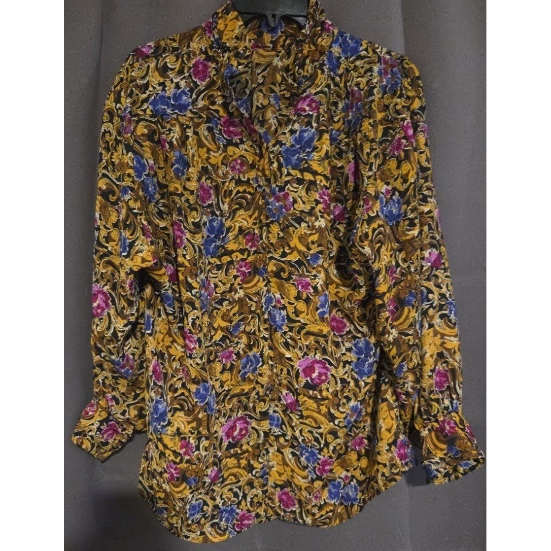 Jordan Baroque Floral Button Down Blouse, Gold Blue Purple, Women's Size 12 - Thumbnail 4