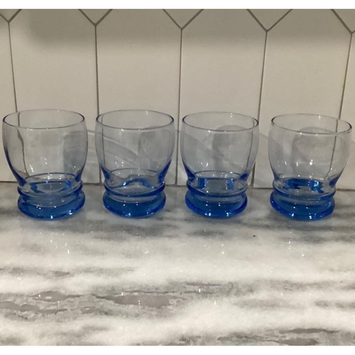 Libbey Blue Bangles Lowball Tumblers, Set of 4, Vintage Rocks Glasses, Barware - Thumbnail 9