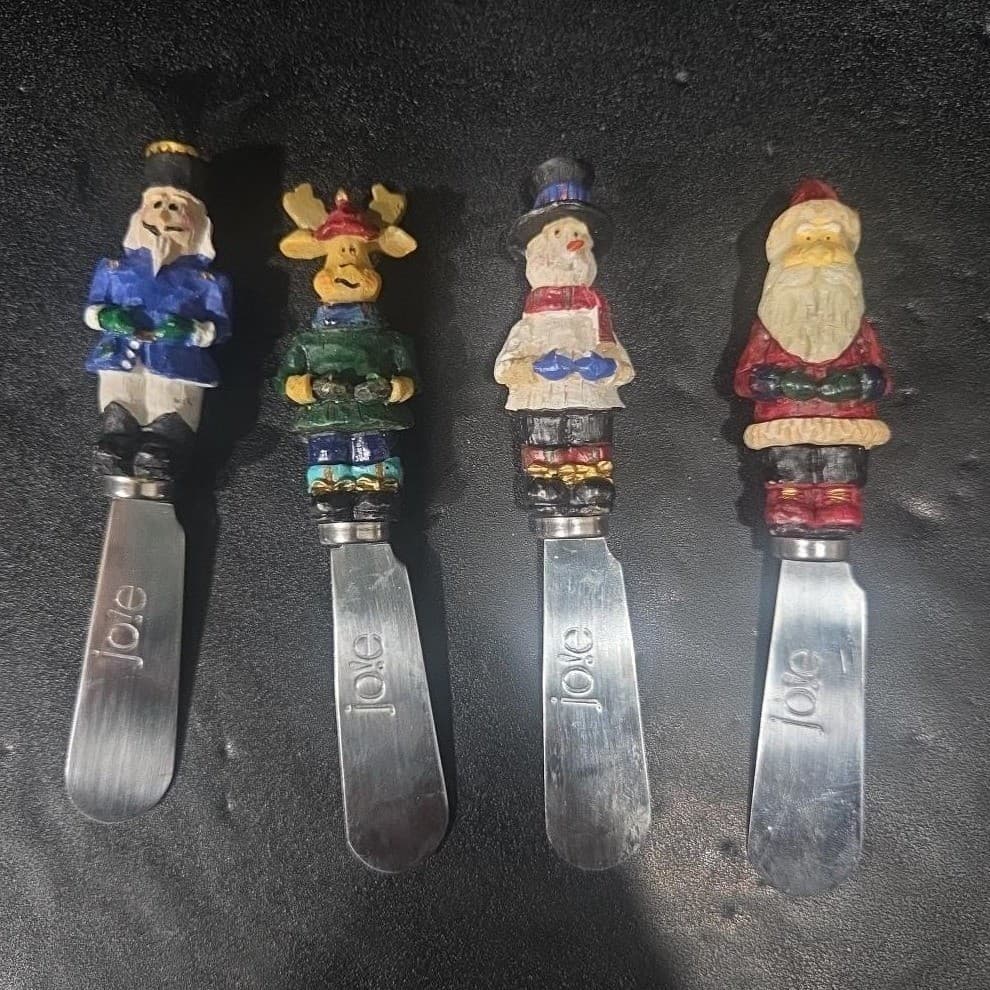 Joie Christmas Cheese Spreaders, Set of 4, Moose Snowman Soldier Santa Design - Thumbnail 2