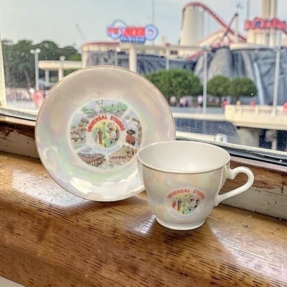 Universal Studios Iridescent Teacup & Saucer , Vtg Souvenir Keepsake, Tableware