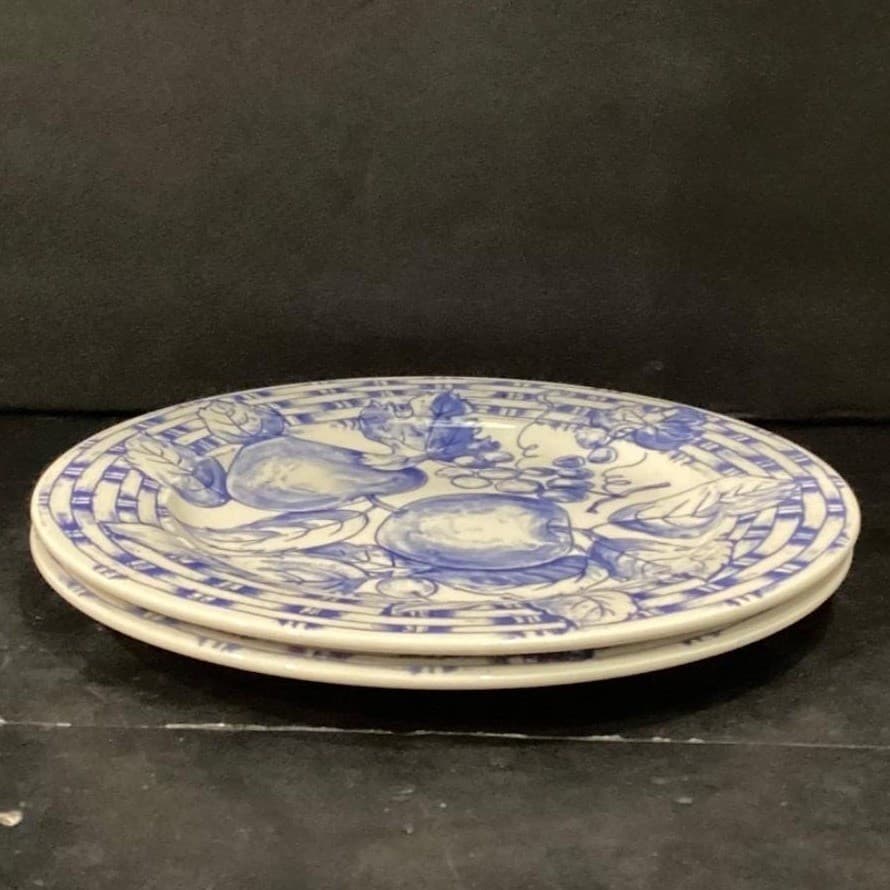 Pier 1 Imports Fruit Themed Dinner Plates, Set of 2, Vtg Hand Painted Dinnerware - Thumbnail 9