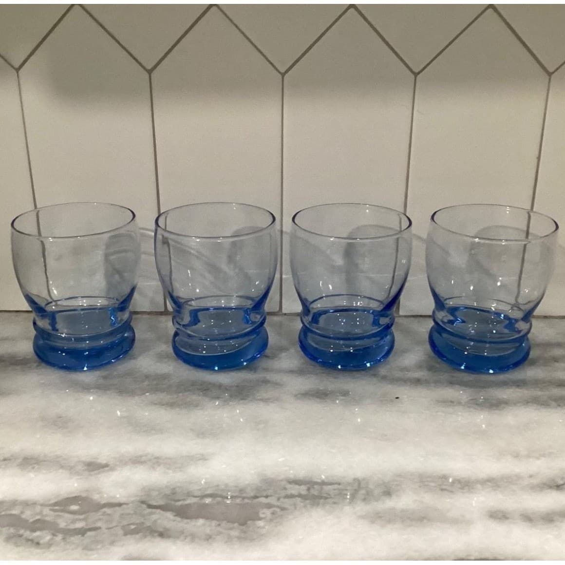 Libbey Blue Bangles Lowball Tumblers, Set of 4, Vintage Rocks Glasses, Barware - Thumbnail 6
