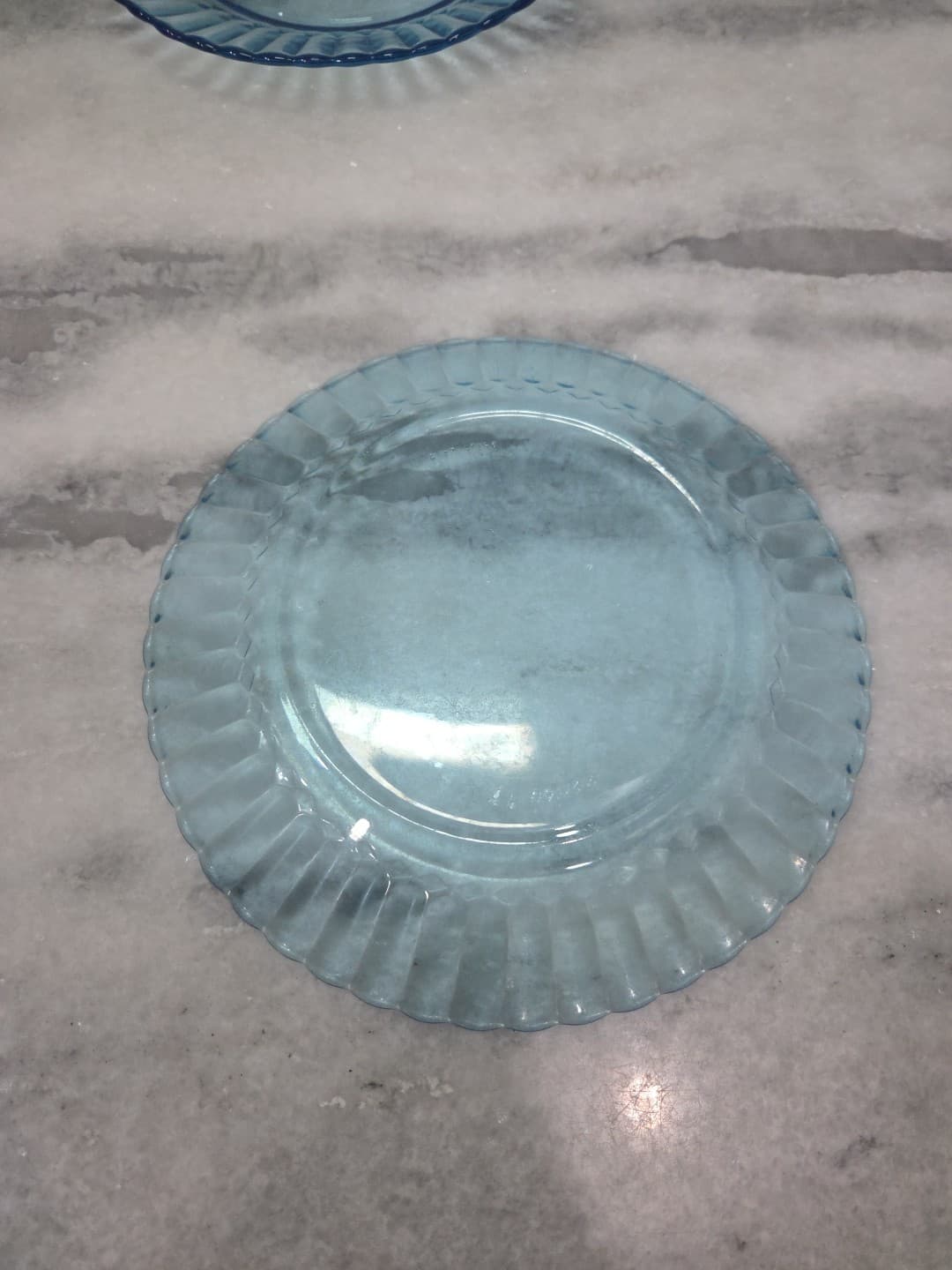 Fortecrisa Ice Blue Luncheon Plates, Set of 2, 7" Scalloped Ribbed Plates, MCM - Thumbnail 3