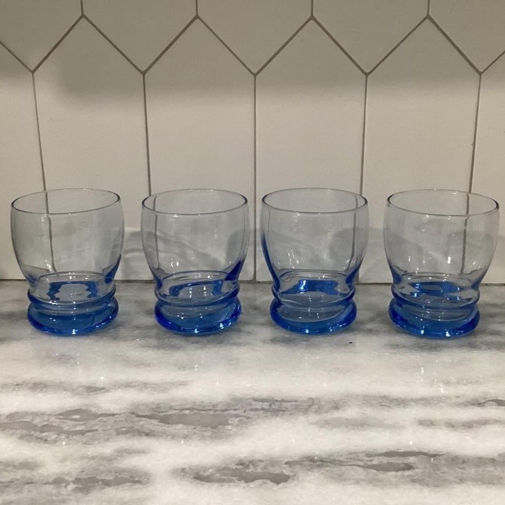 Libbey Blue Bangles Lowball Tumblers, Set of 4, Vintage Rocks Glasses, Barware - Thumbnail 2