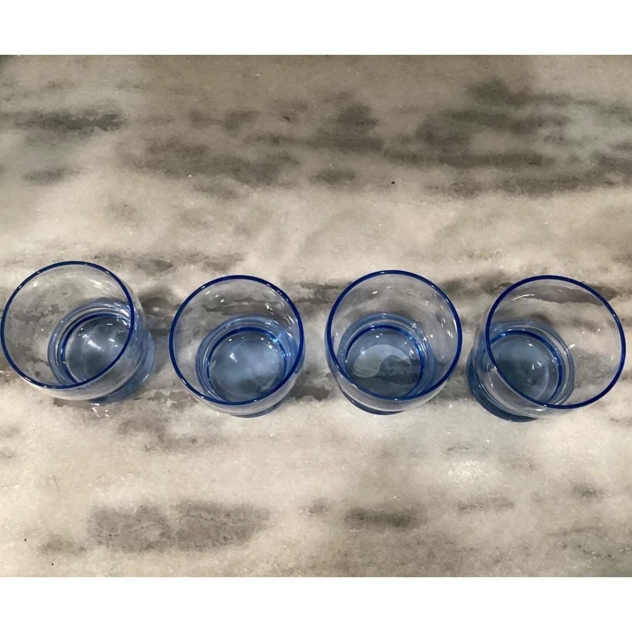Libbey Blue Bangles Lowball Tumblers, Set of 4, Vintage Rocks Glasses, Barware - Thumbnail 4