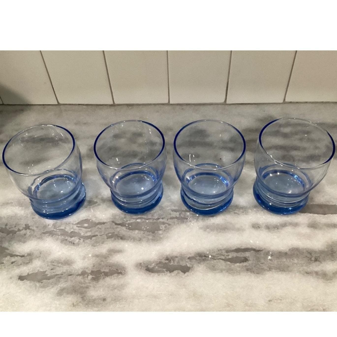 Libbey Blue Bangles Lowball Tumblers, Set of 4, Vintage Rocks Glasses, Barware - Thumbnail 3