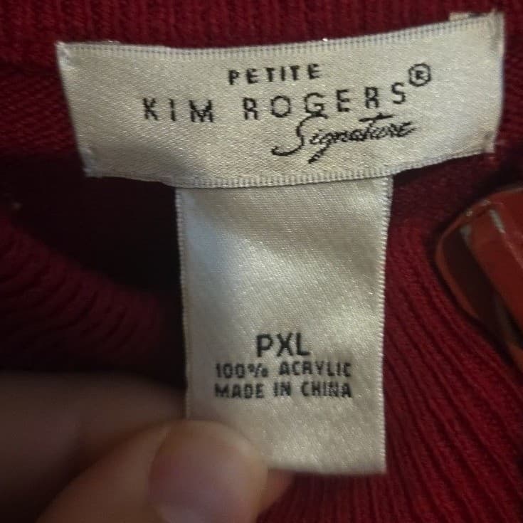 Kim Rogers Signature Red Petite Sweater, Mock Neck, Rhinestone Zip, Women's PXL - Thumbnail 5