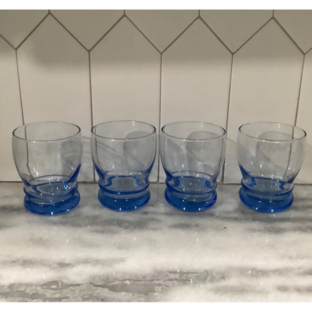 Libbey Blue Bangles Lowball Tumblers, Set of 4, Vintage Rocks Glasses, Barware - Thumbnail 8