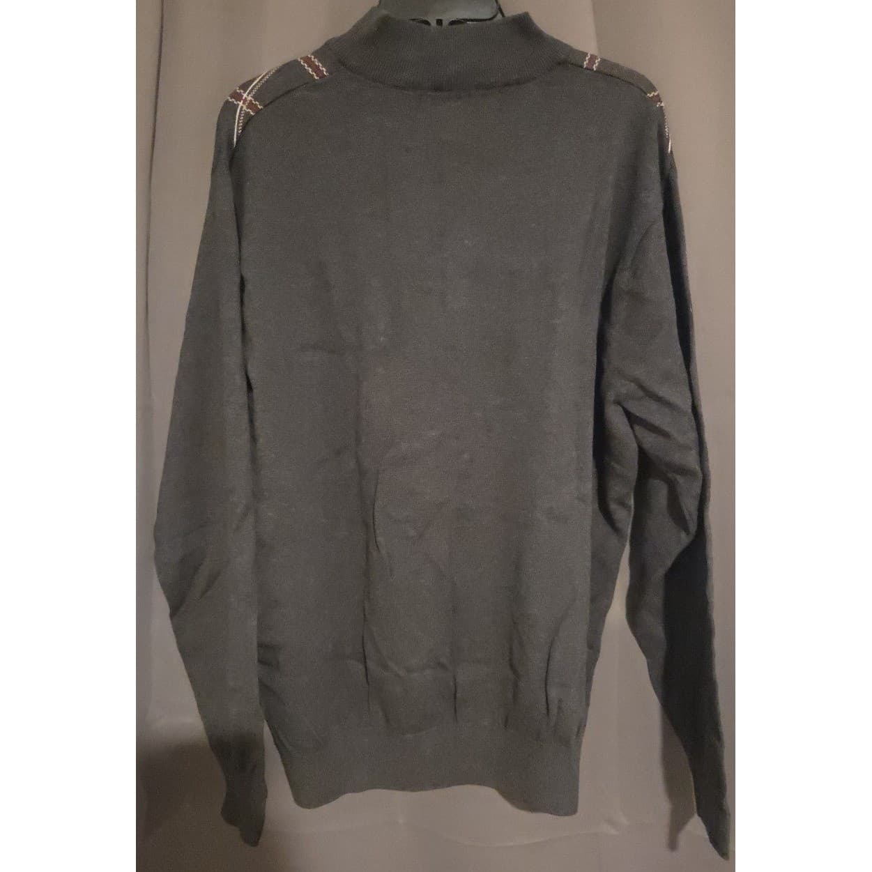 Greg Norman Quarter Zip Sweater, Charcoal Gray Plaid Windowpane, Men's Large - Thumbnail 4
