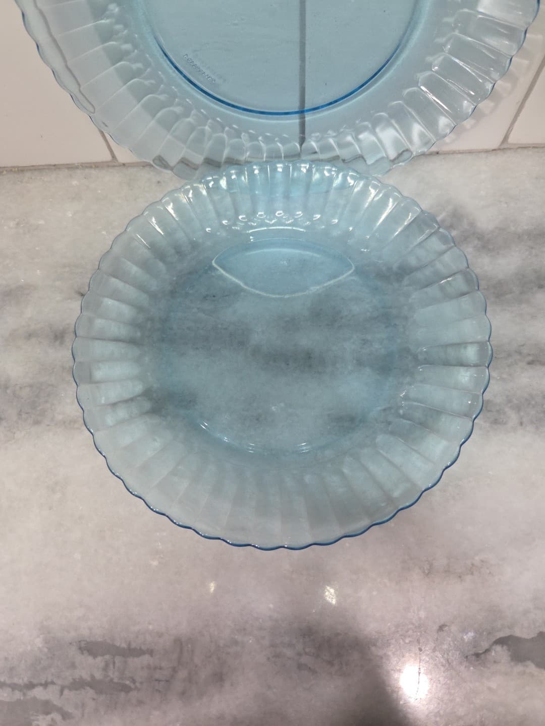Fortecrisa Ice Blue Luncheon Plates, Set of 2, 7" Scalloped Ribbed Plates, MCM - Thumbnail 2