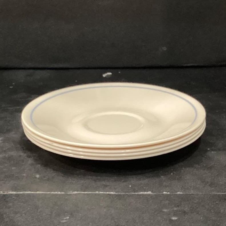 Corelle Corning Needlepoint Coffee Saucers, Set of 4, Vtg Blue Stripe Dinnerware - Thumbnail 7