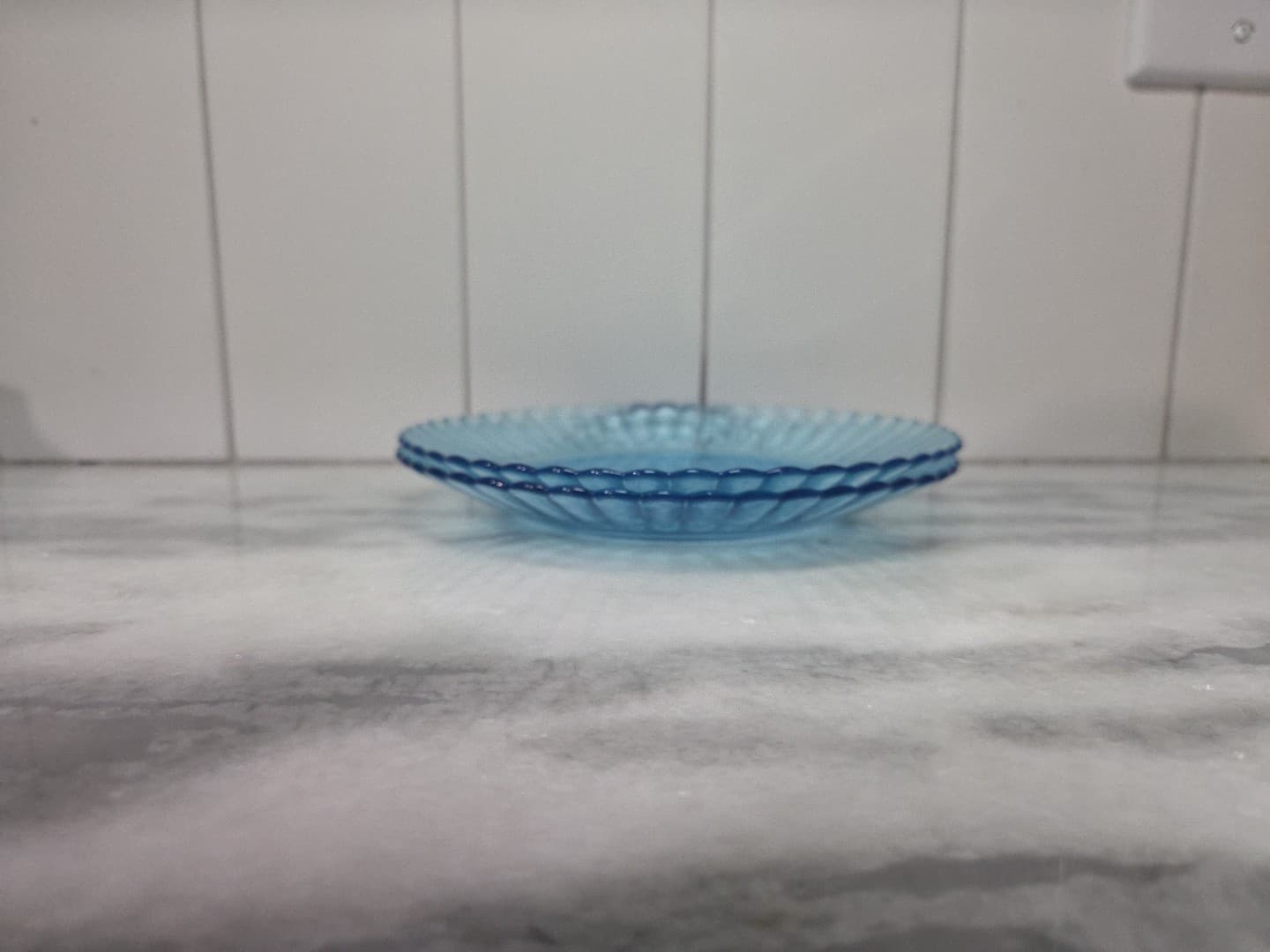 Fortecrisa Ice Blue Luncheon Plates, Set of 2, 7" Scalloped Ribbed Plates, MCM - Thumbnail 6
