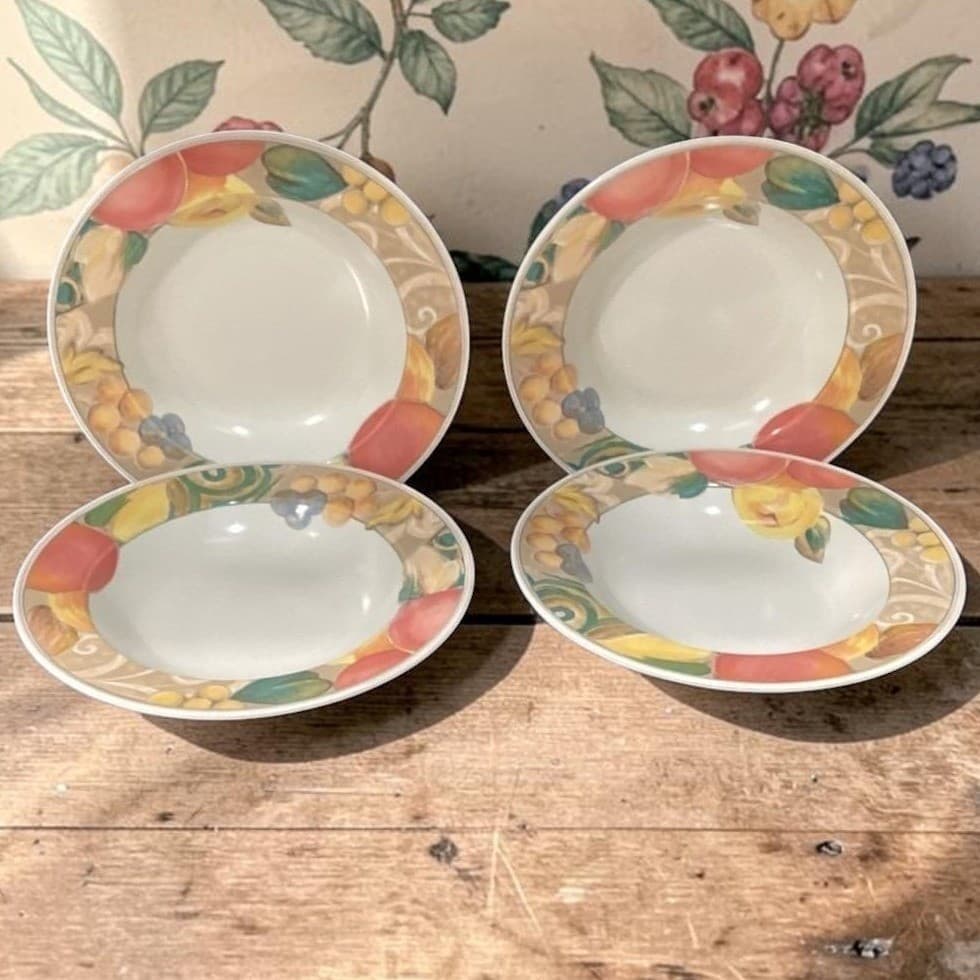 Mikasa Heritage Orchard Odyssey Cereal Bowls, Set of 4, Vtg Stoneware Dinnerware