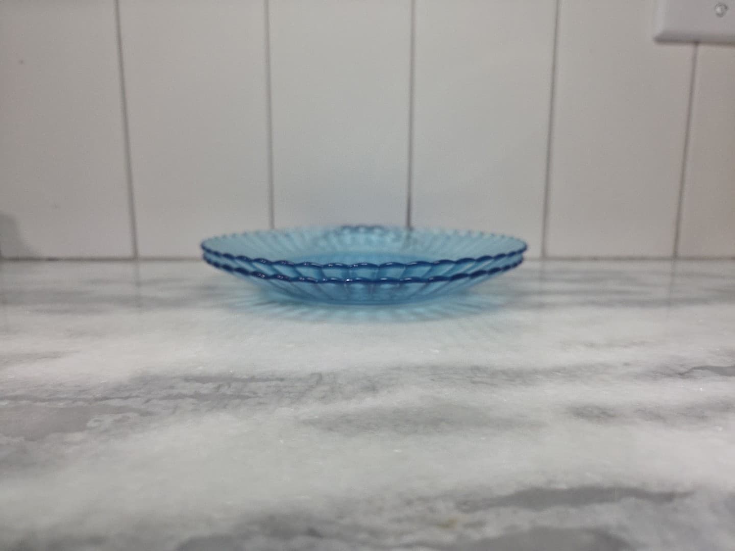 Fortecrisa Ice Blue Luncheon Plates, Set of 2, 7" Scalloped Ribbed Plates, MCM - Thumbnail 5