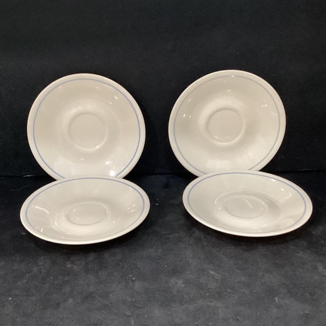 Corelle Corning Needlepoint Coffee Saucers, Set of 4, Vtg Blue Stripe Dinnerware - Thumbnail 2
