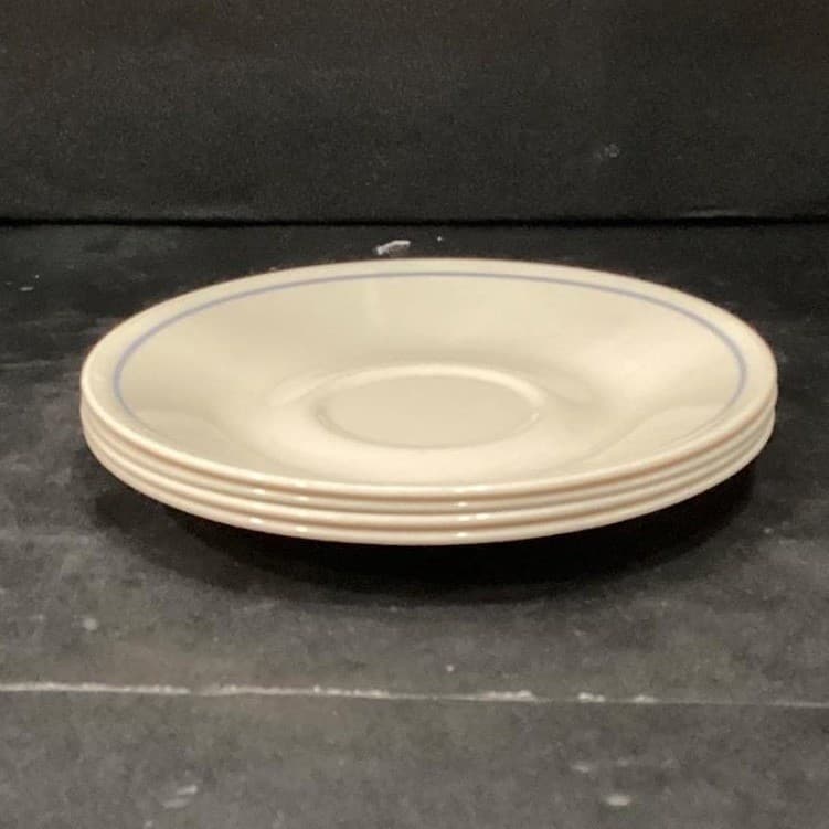 Corelle Corning Needlepoint Coffee Saucers, Set of 4, Vtg Blue Stripe Dinnerware - Thumbnail 6