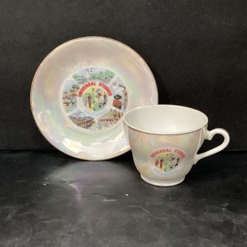 Universal Studios Iridescent Teacup & Saucer , Vtg Souvenir Keepsake, Tableware - Thumbnail 2