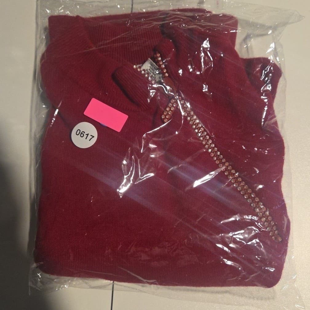 Kim Rogers Signature Red Petite Sweater, Mock Neck, Rhinestone Zip, Women's PXL - Thumbnail 8