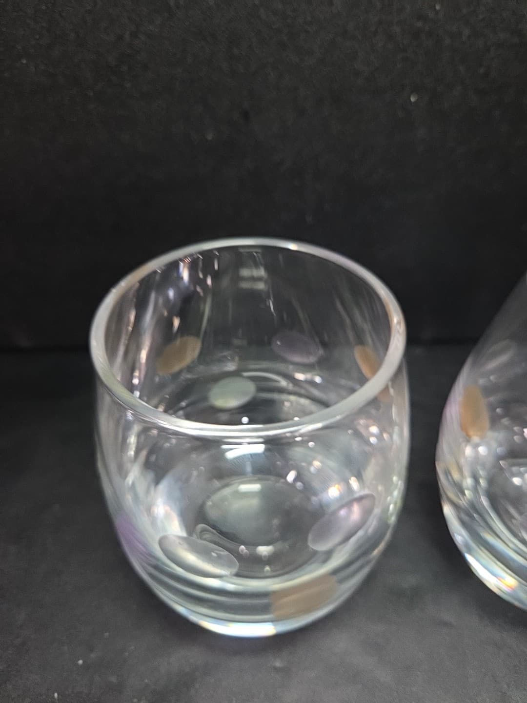 Block Thumb Cut Crystal Ball Glasses Set, Colored Circles, Glassware, Set Of 2 - Thumbnail 5