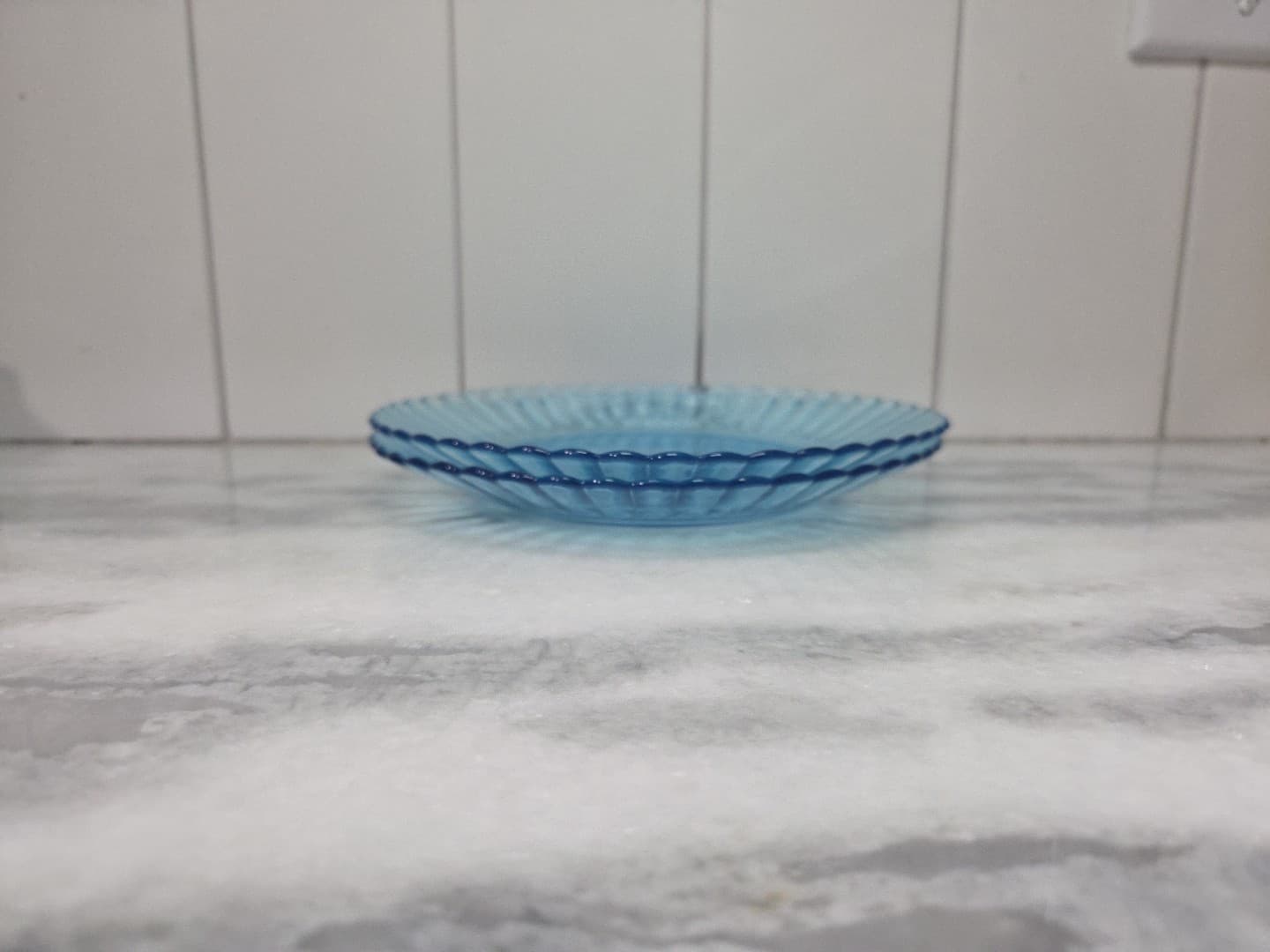 Fortecrisa Ice Blue Luncheon Plates, Set of 2, 7" Scalloped Ribbed Plates, MCM - Thumbnail 8